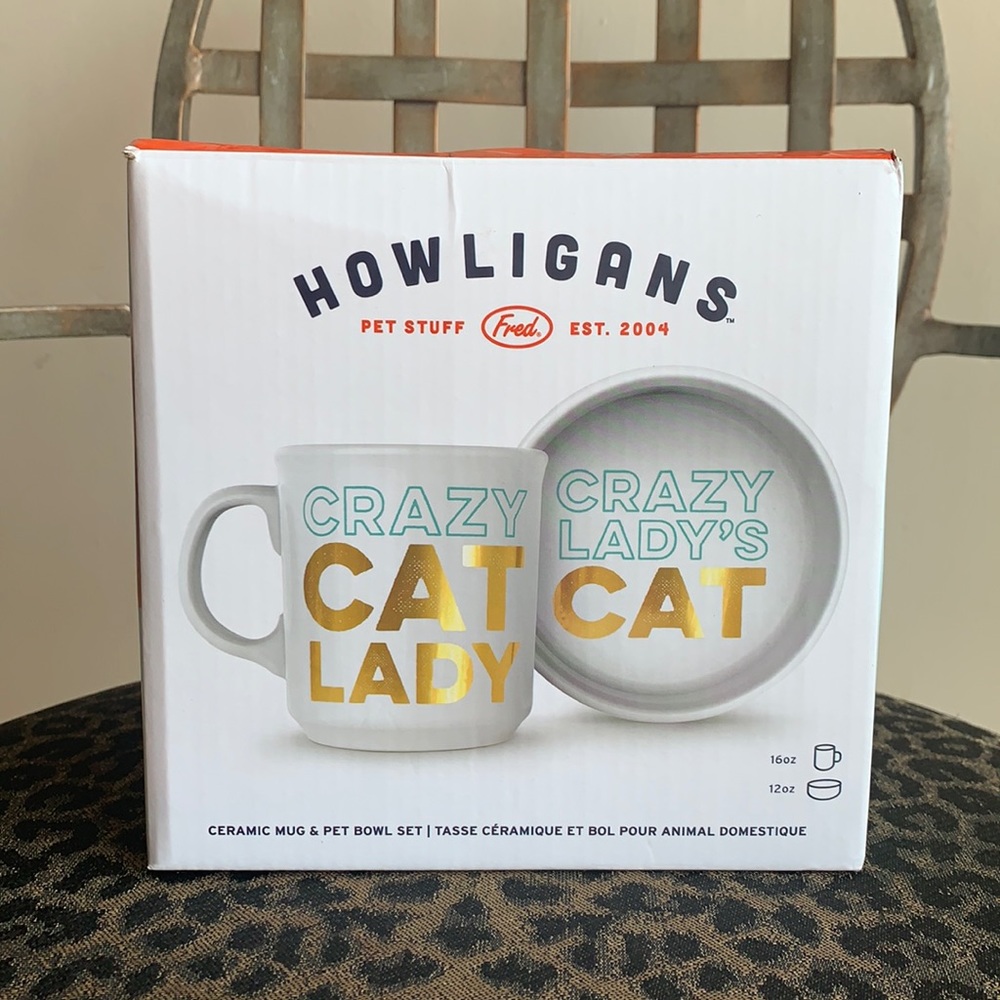 🎉HP!!🎉 Howligans Crazy Cat Lady Ceramic Mug & Pet Bowl Set